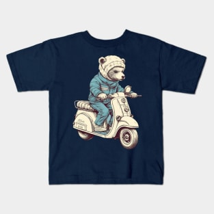 A cute teddy bear riding scooter bike Kids T-Shirt